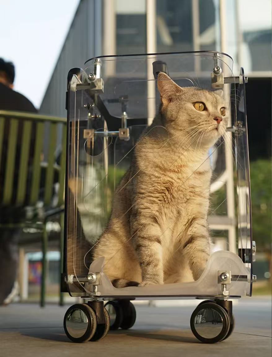 “Pet stroller | 🔘 Understated luxury for modern living spaces Minimalism + silent magnetic wheels 🪐 Invisible throne for your cat”